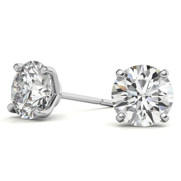 2.0CTW Round Cut Lab Created Diamond 4-Prong Basket Stud Earrings - Picture 2 of 5